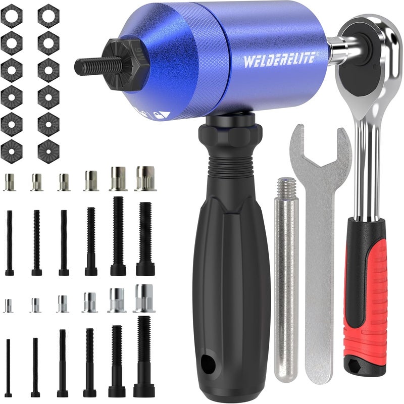 WelderElite Store Rivet Nut Drill Adapter Kit - Dual Drive Modes: Drill/Ratchet, with 270pcs Nuts & 36pcs Mandrels (Blue) - Image 1